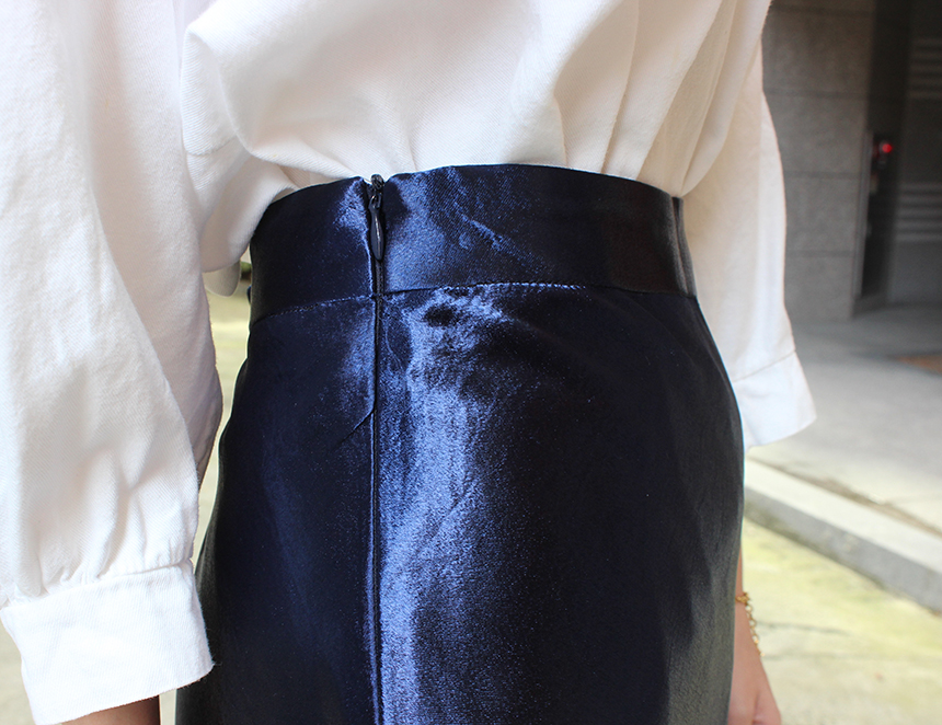 Silk Satin Flare Long Skirt Blue, Silver, Hepburn 