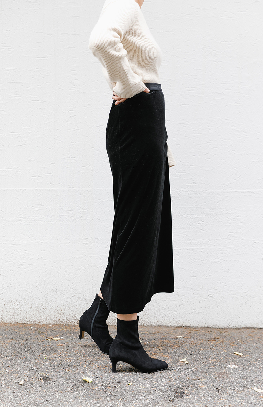 Velvet shirring long skirt 3colors easy to look in