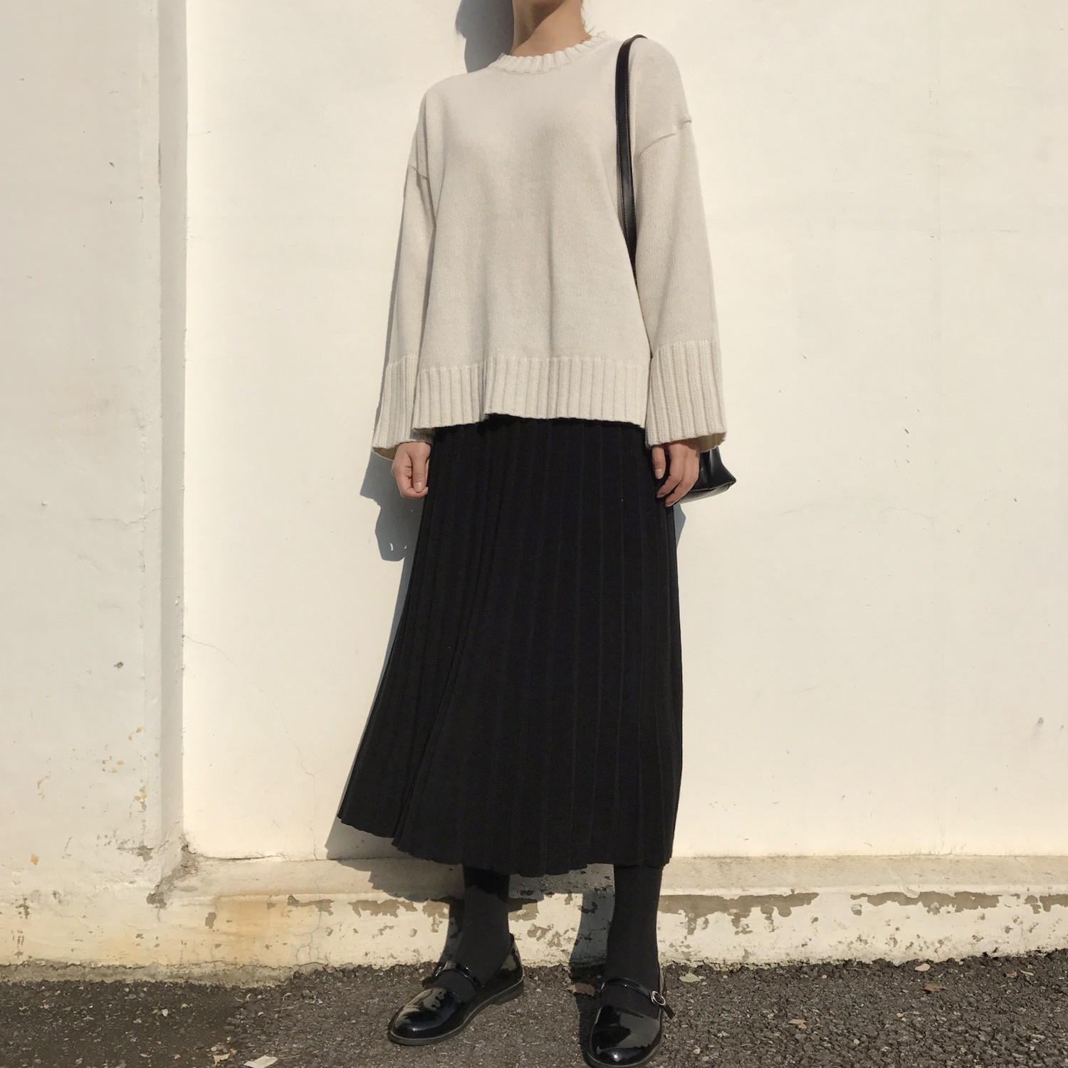 Winter knit pleated long skirt 4color wrinkles