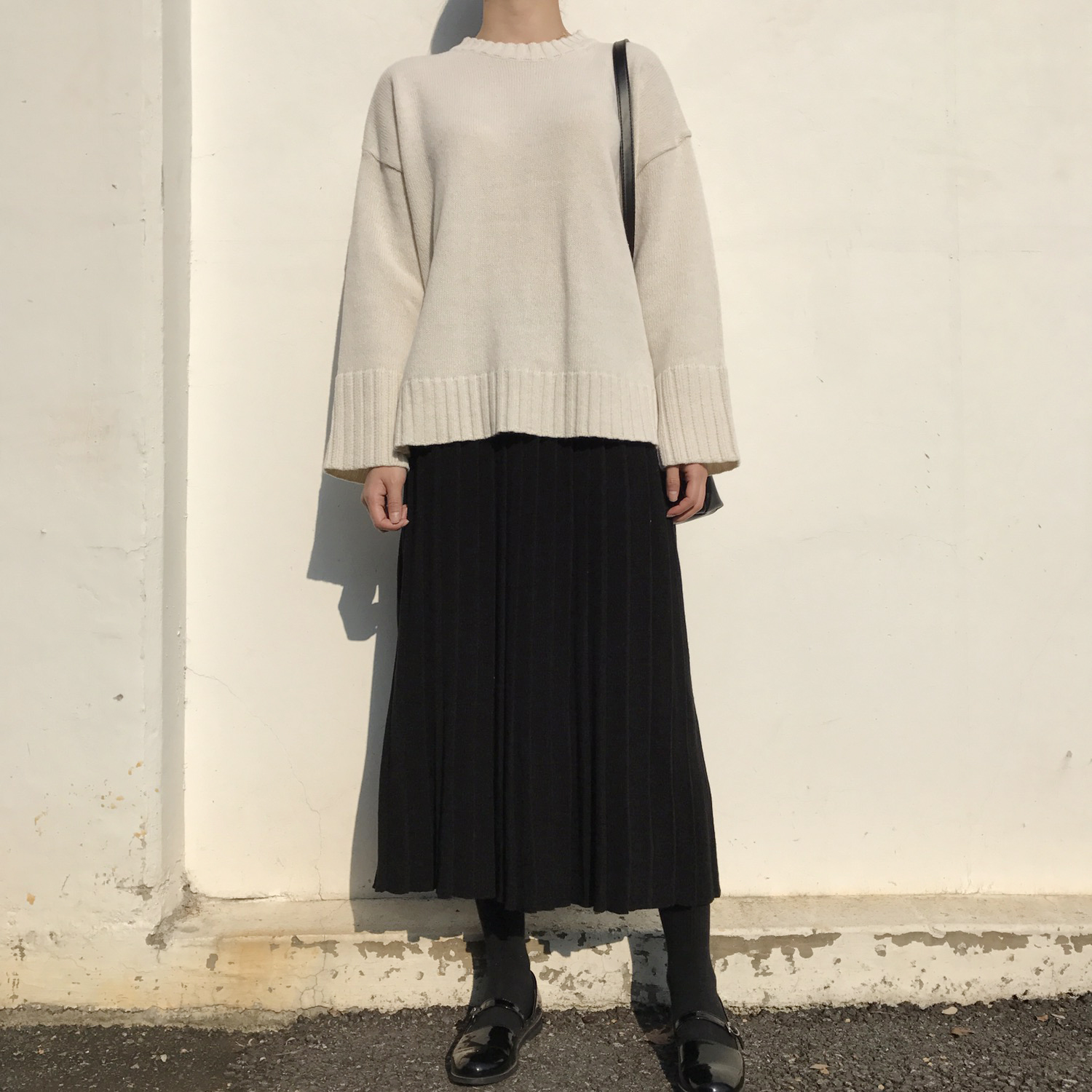 Winter knit pleated long skirt 4color wrinkles