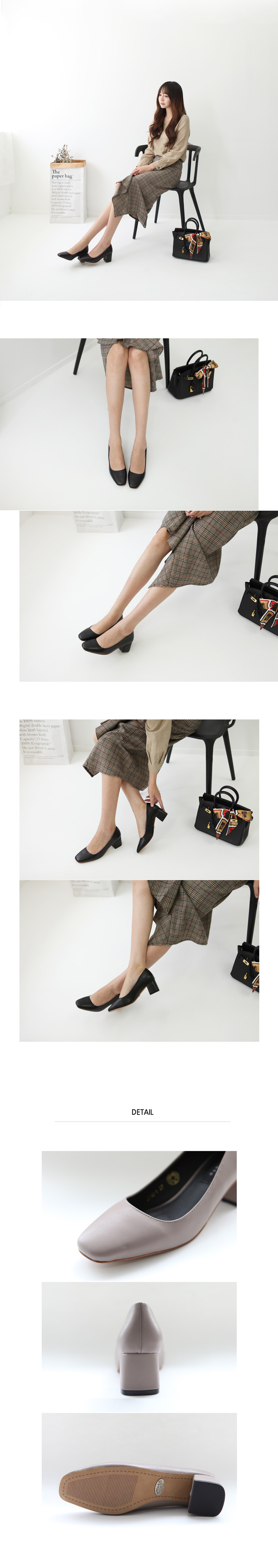 Middle Hill Square Tongue Pumps 5cm Black Gray Ivo