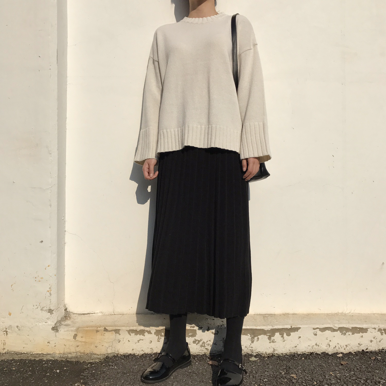 Winter knit pleated long skirt 4color wrinkles