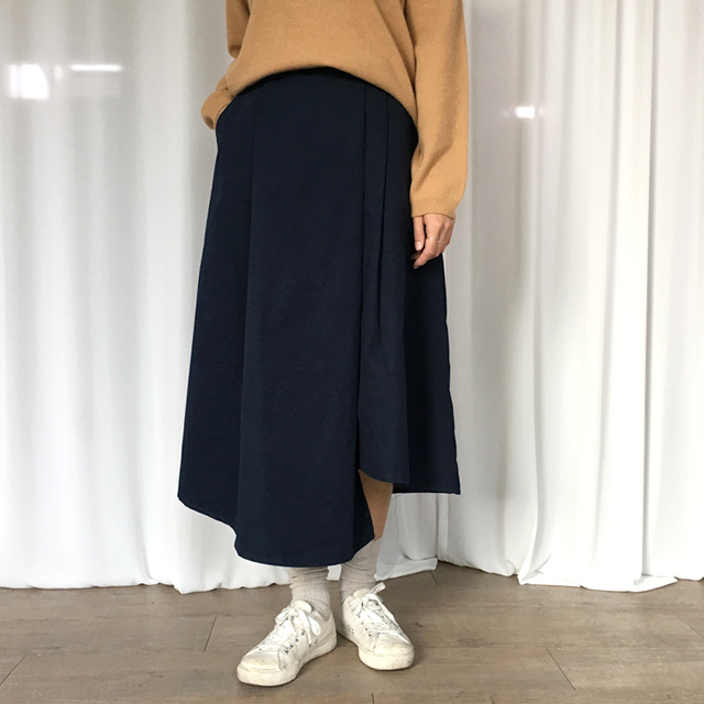 a line cotton unlined long skirt 2colans skirt Mid