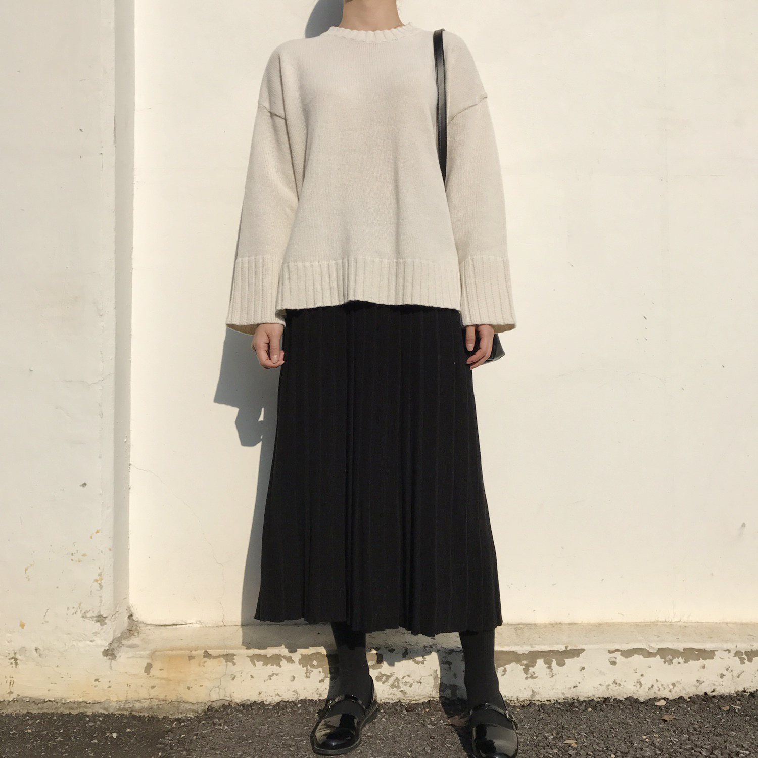 Winter knit pleated long skirt 4color wrinkles