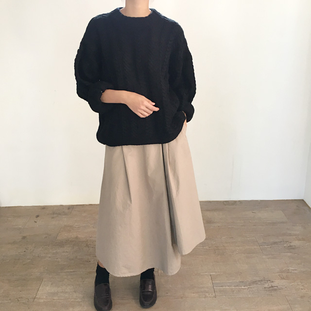 a line cotton unlined long skirt 2colans skirt Mid