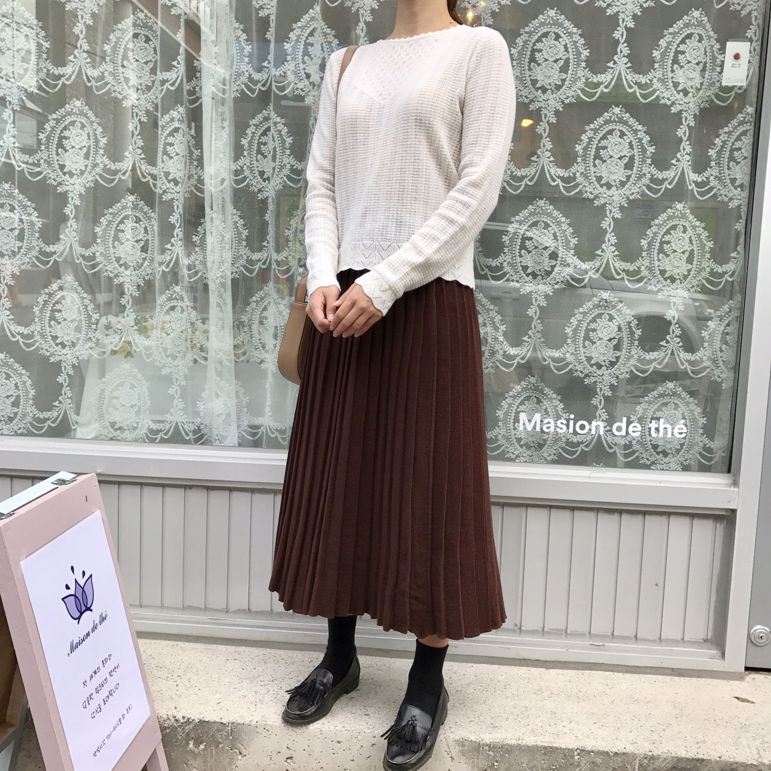 Winter knit pleated long skirt 4color wrinkles