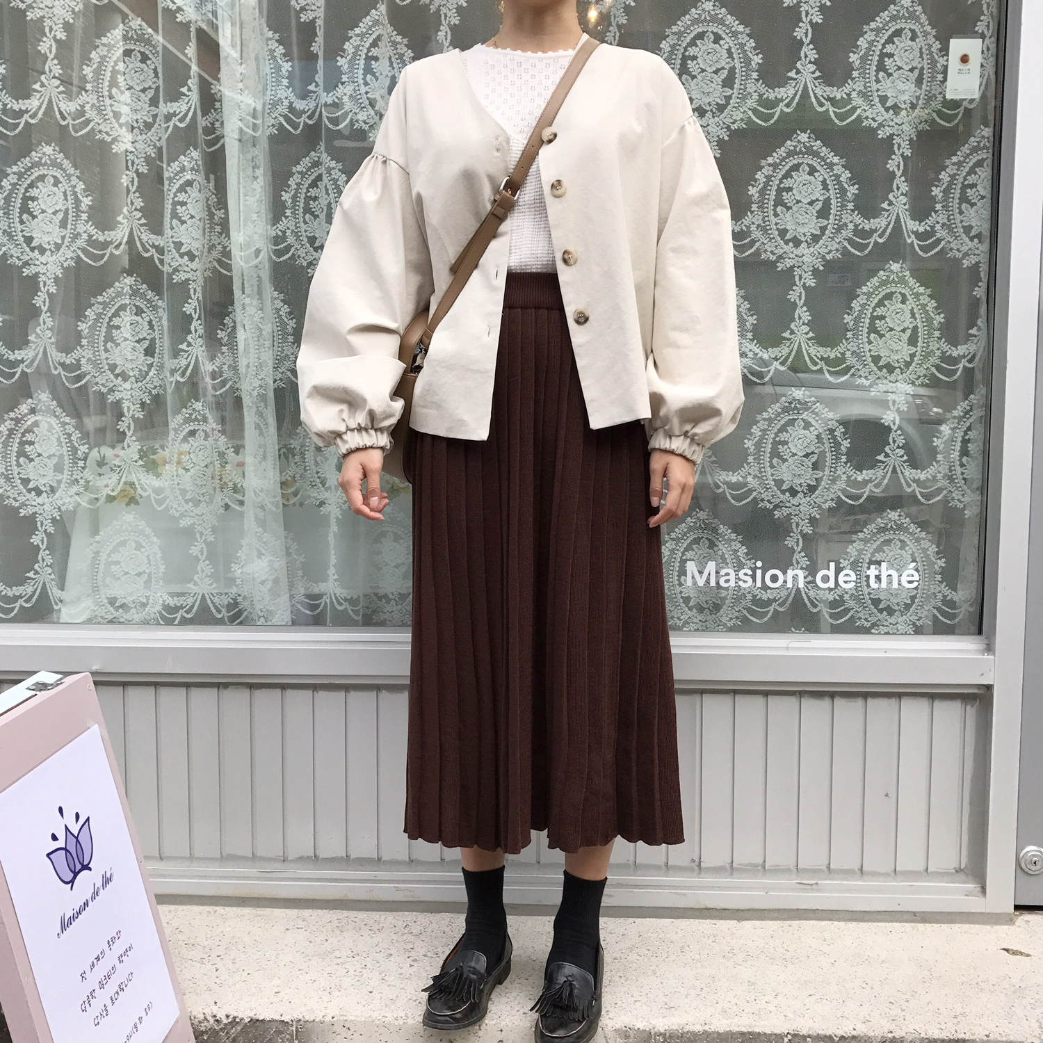 Winter knit pleated long skirt 4color wrinkles