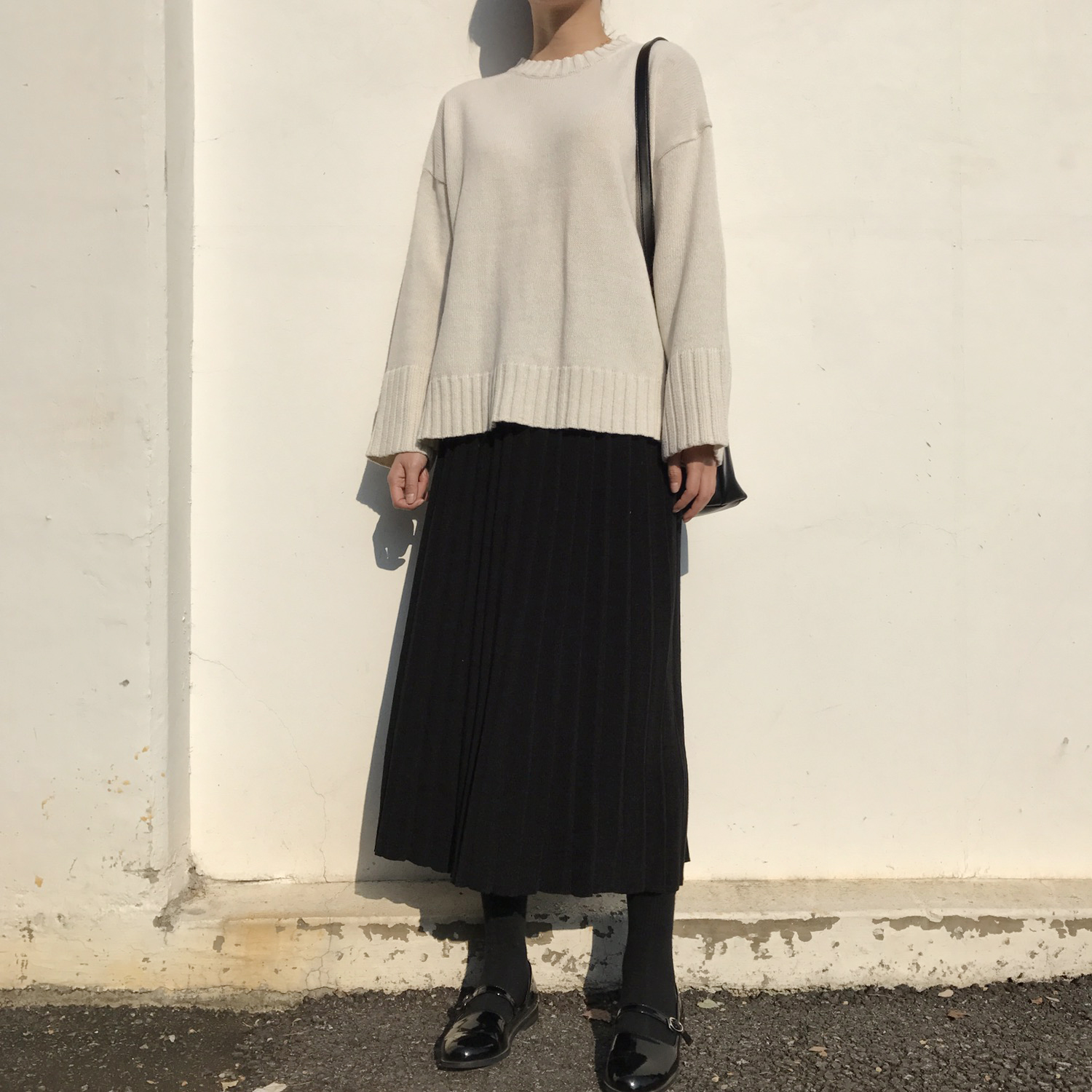 Winter knit pleated long skirt 4color wrinkles