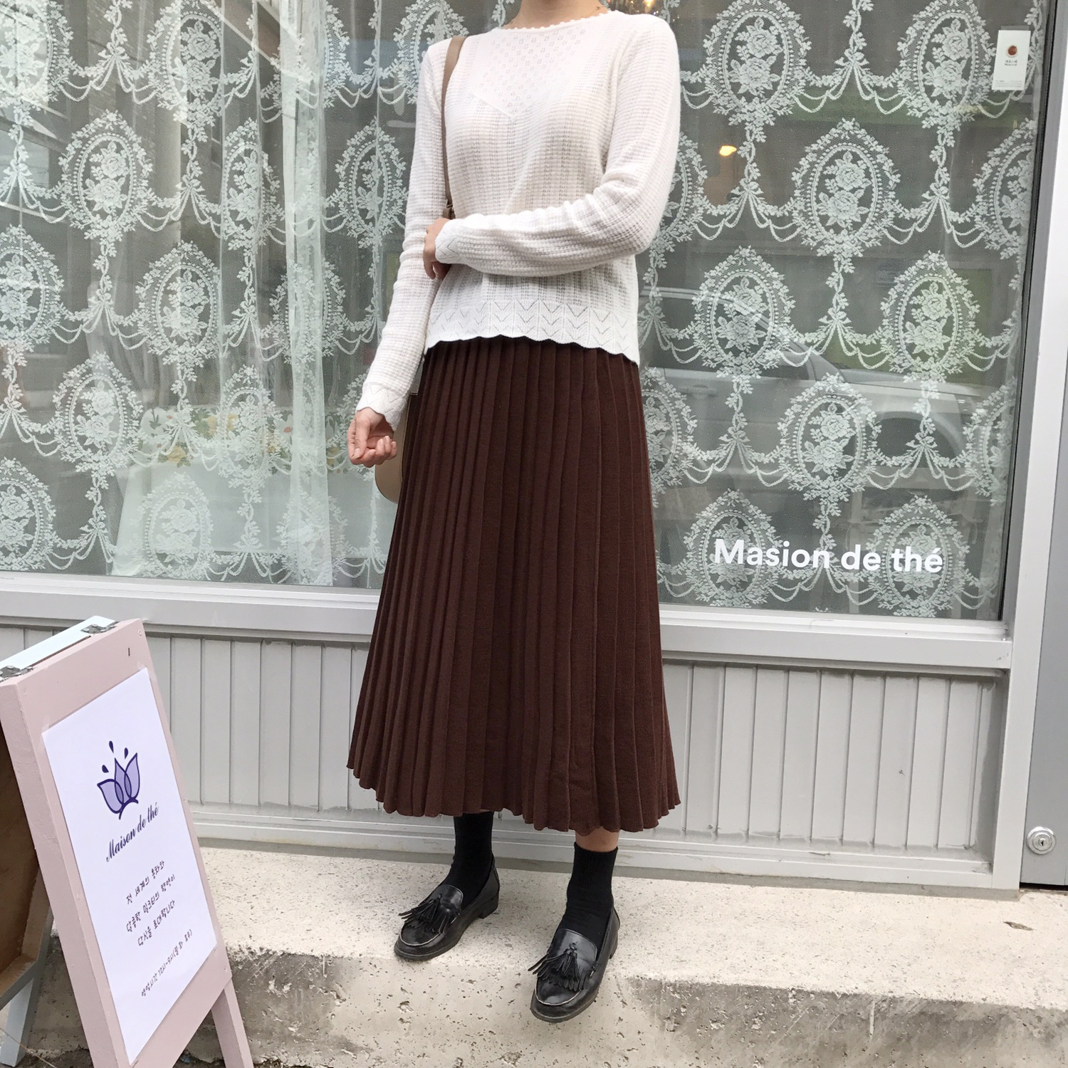 Winter knit pleated long skirt 4color wrinkles