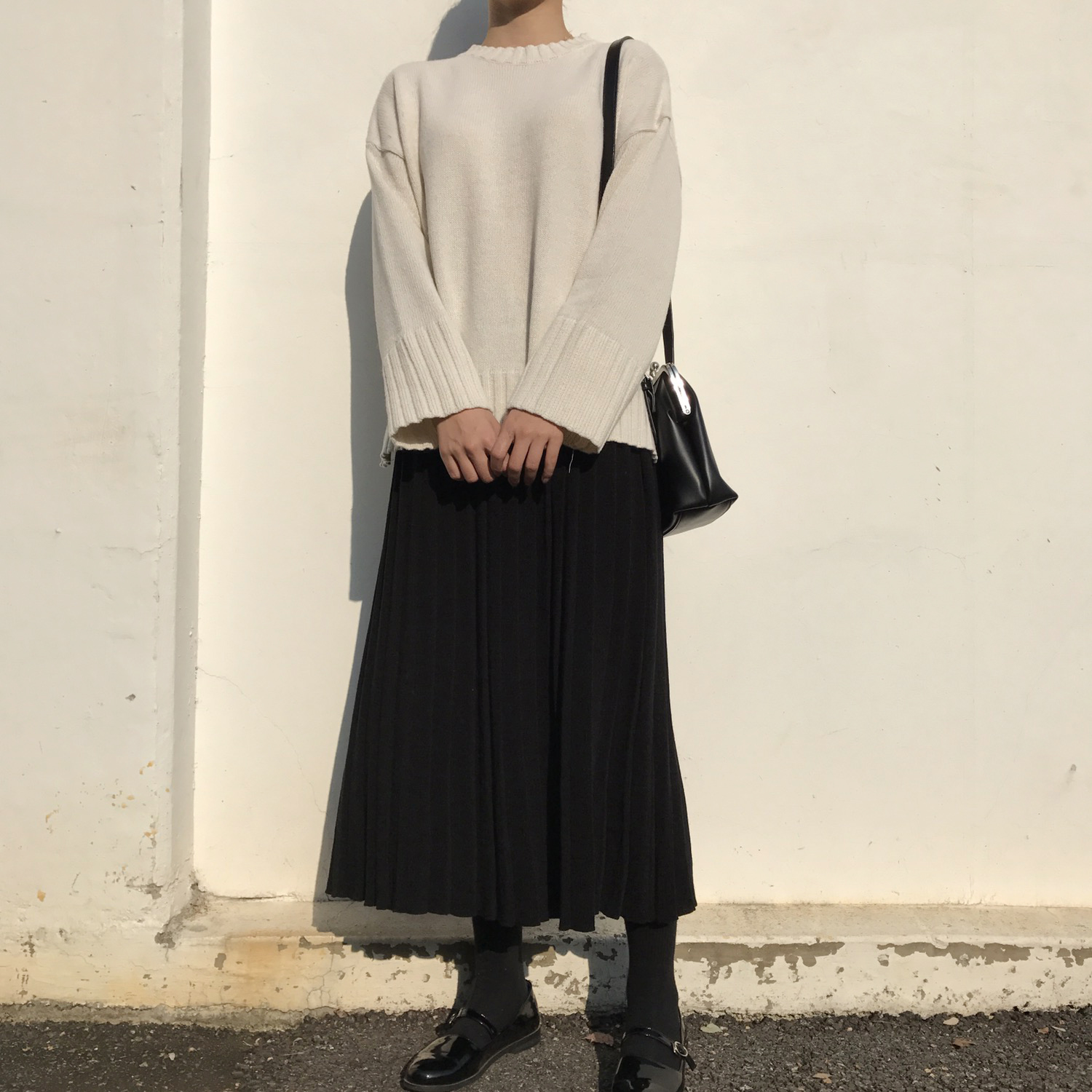 Winter knit pleated long skirt 4color wrinkles