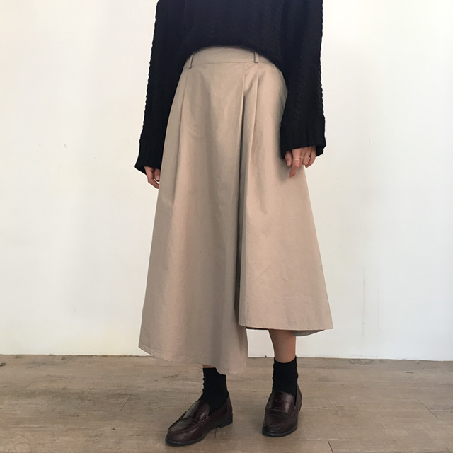 a line cotton unlined long skirt 2colans skirt Mid