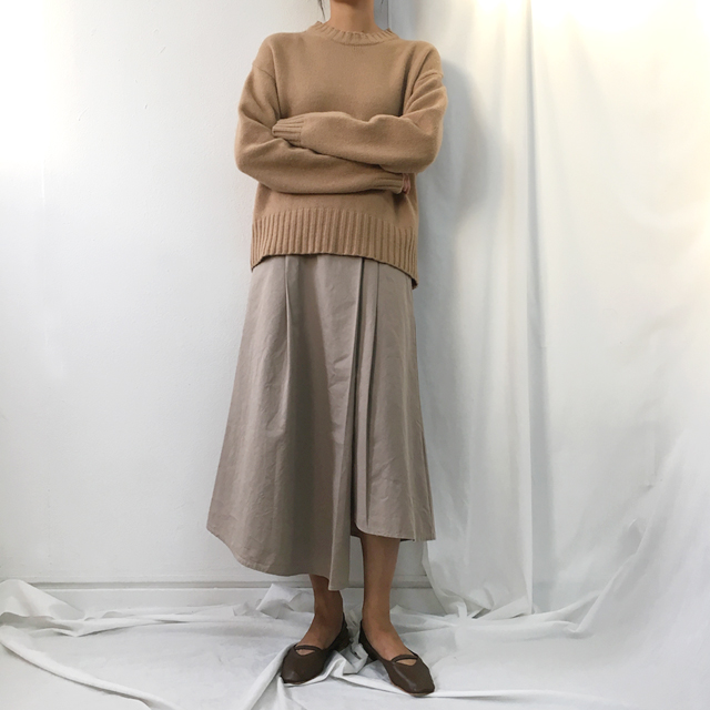 a line cotton unlined long skirt 2colans skirt Mid