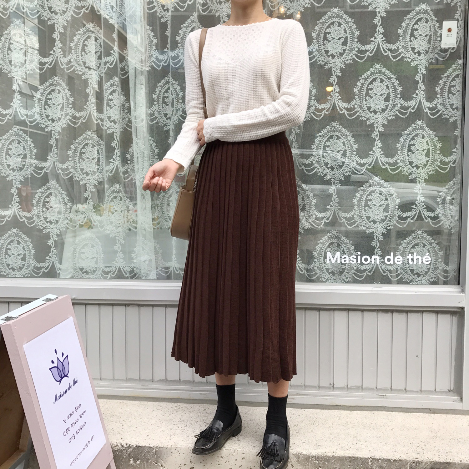 Winter knit pleated long skirt 4color wrinkles