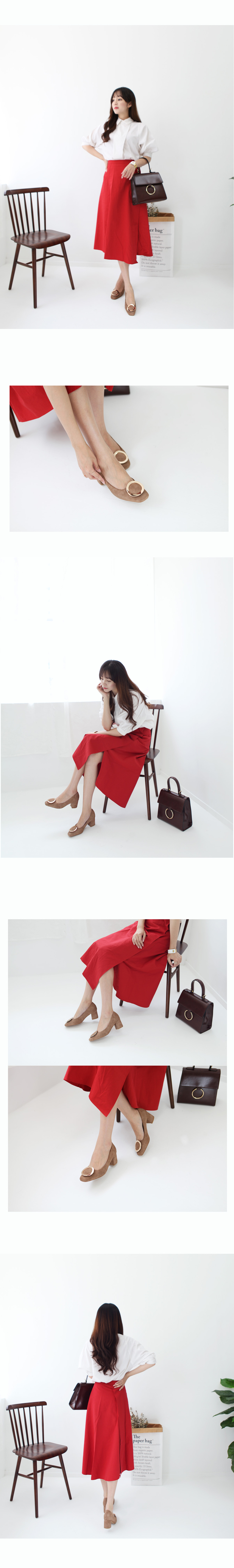 Suede Middle Hill Circle Ring Tongue Pumps 5cm Bla