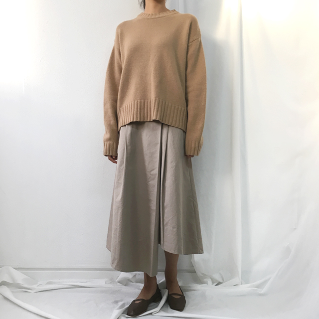 a line cotton unlined long skirt 2colans skirt Mid