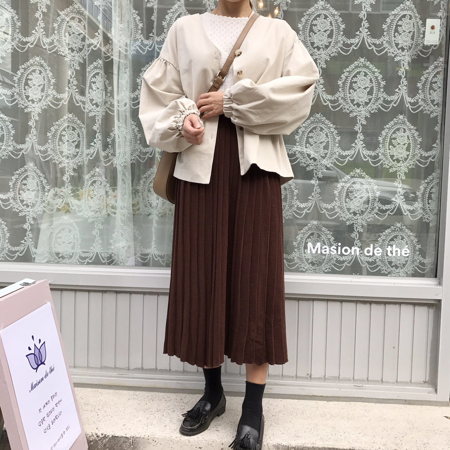 Winter knit pleated long skirt 4color wrinkles