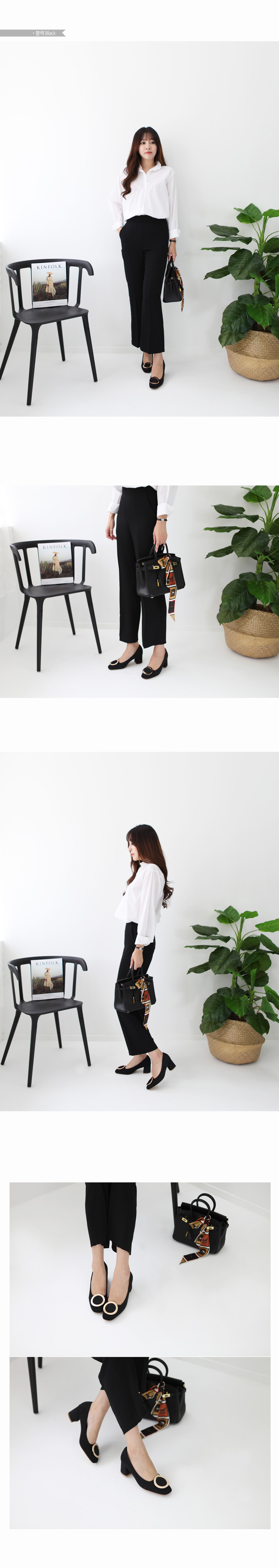 Suede Middle Hill Circle Ring Tongue Pumps 5cm Bla