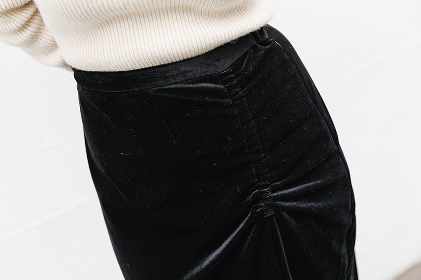 Velvet shirring long skirt 3colors easy to look in