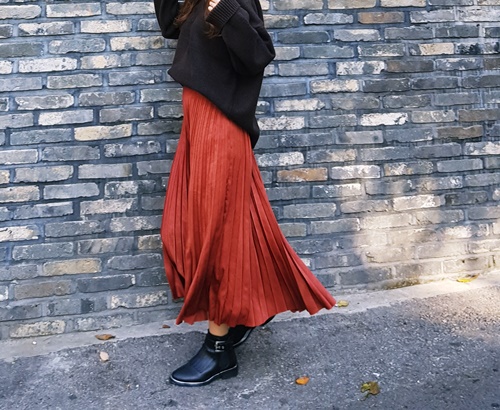 Pleated Pleated Long Skirt 3color Sun My Way Metal
