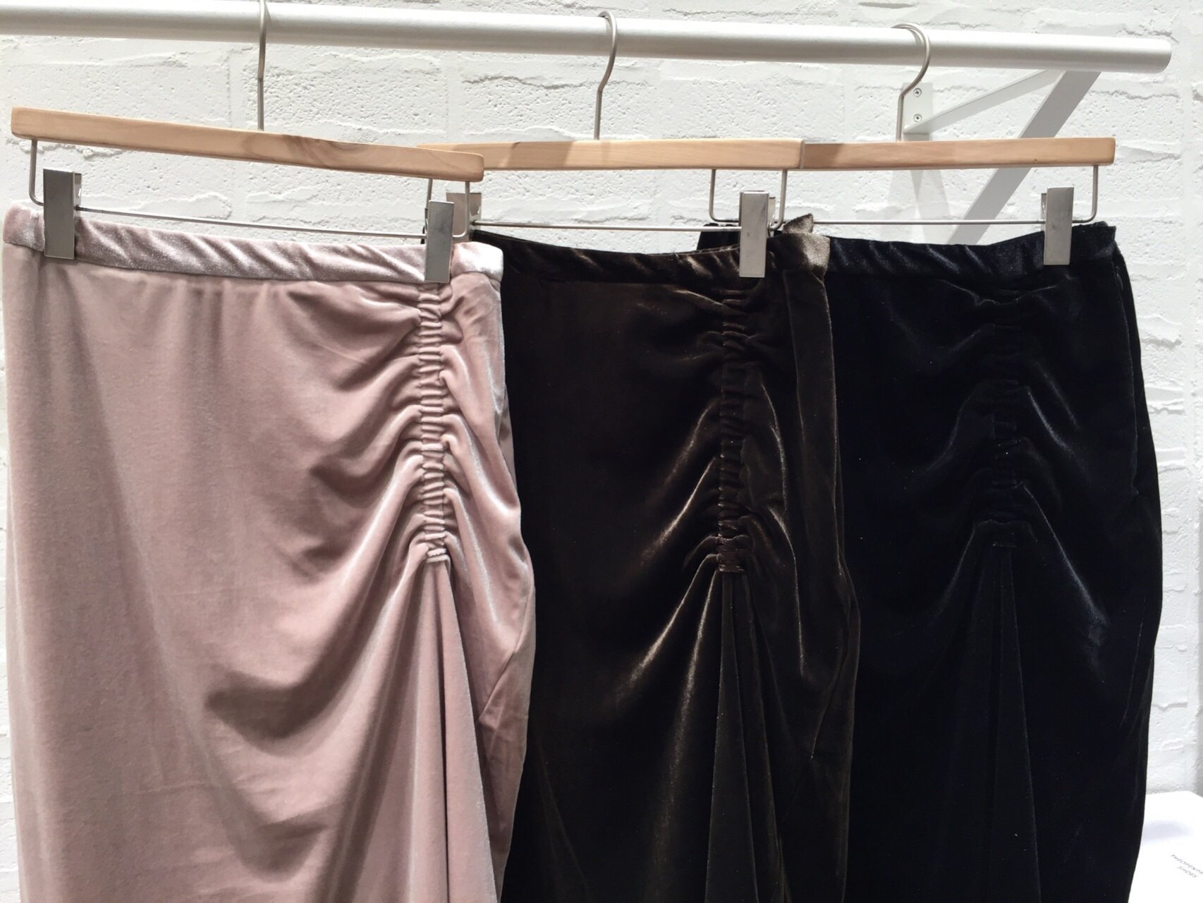 Velvet shirring long skirt 3colors easy to look in