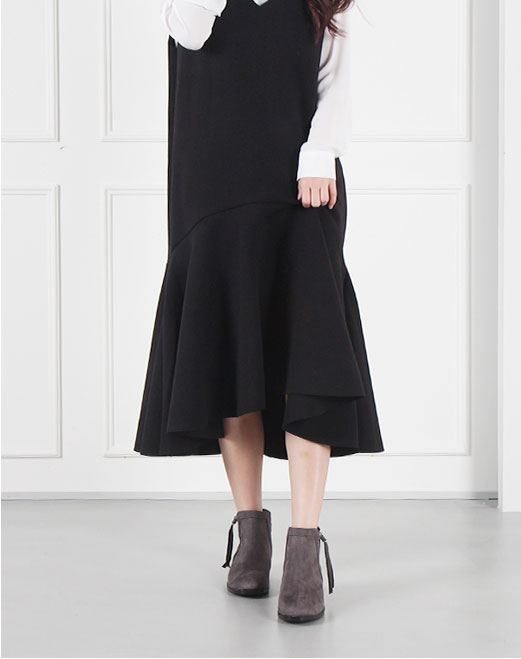 Middle-heeled zipper suede Ankle boots 3color Wome