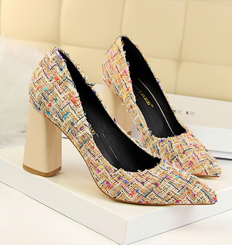 Tweed Hooded Shoe Black Ivory Spiked Coil Stiletto