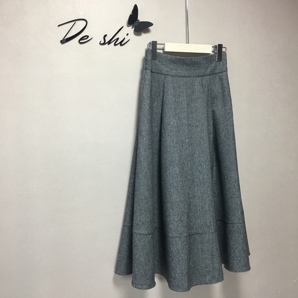 Check flare Pleated A-line long skirt 2color Herri