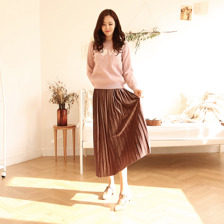 Velvet Long Pleated Flare A Line Pleated Fall Skir