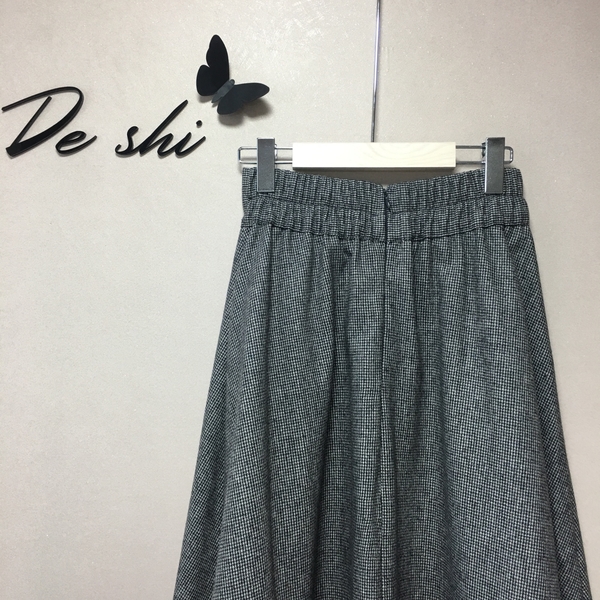 Check flare Pleated A-line long skirt 2color Herri