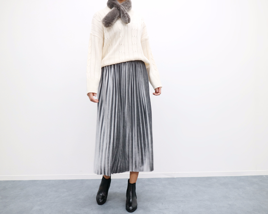 Velvet bending Pleats Long skirt Pleated skirt
