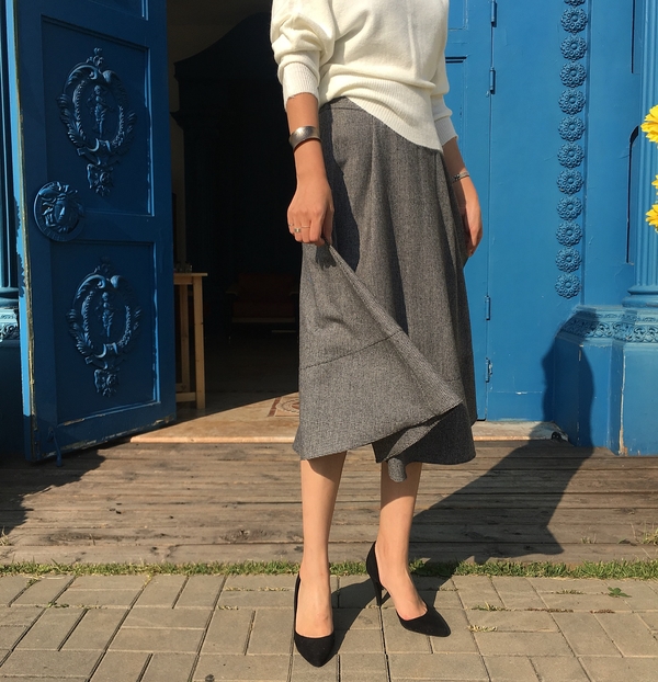 Check flare Pleated A-line long skirt 2color Herri