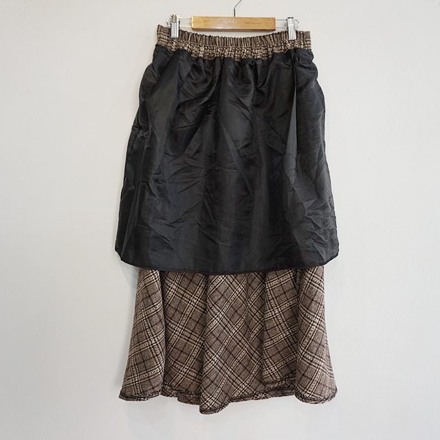Wool Check Flare Long Skirt Winter Banding Skirt A