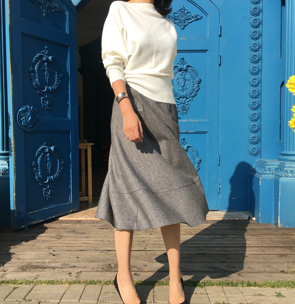 Check flare Pleated A-line long skirt 2color Herri