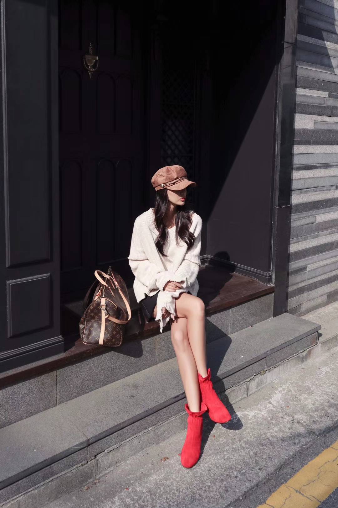 Basic Suede Bending Angle Boots 30s Women Winter A