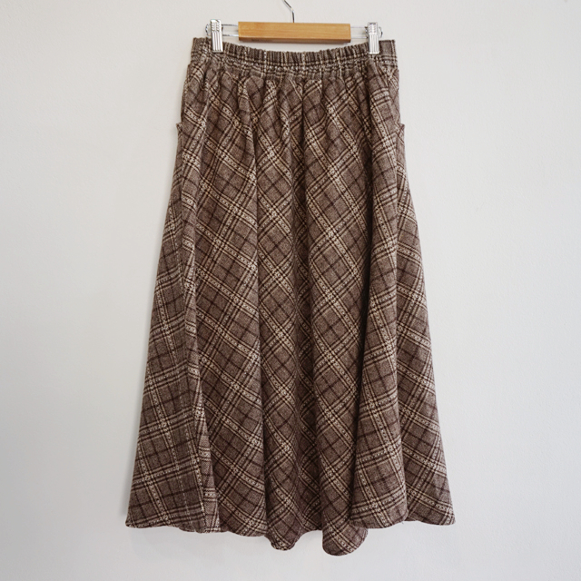 Wool Check Flare Long Skirt Winter Banding Skirt A
