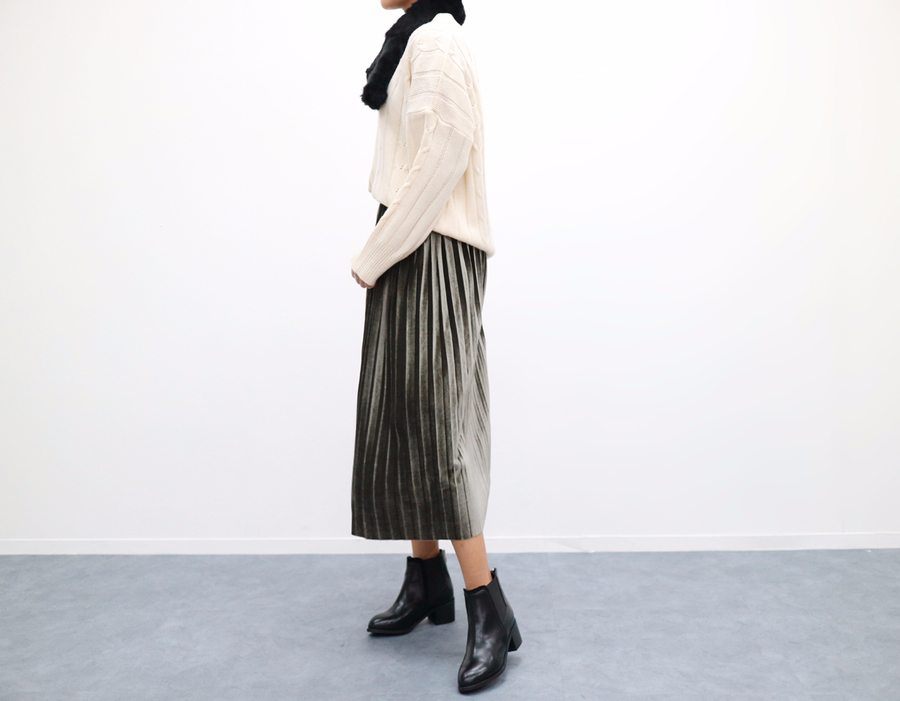 Velvet bending Pleats Long skirt Pleated skirt