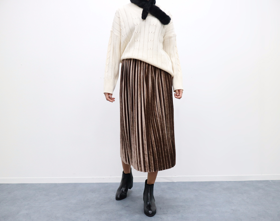 Velvet bending Pleats Long skirt Pleated skirt