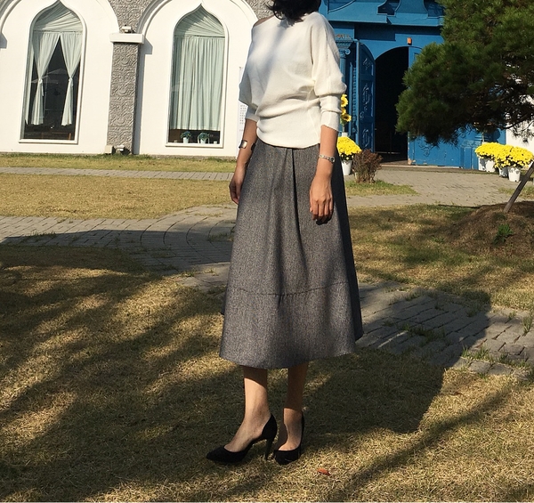 Check flare Pleated A-line long skirt 2color Herri