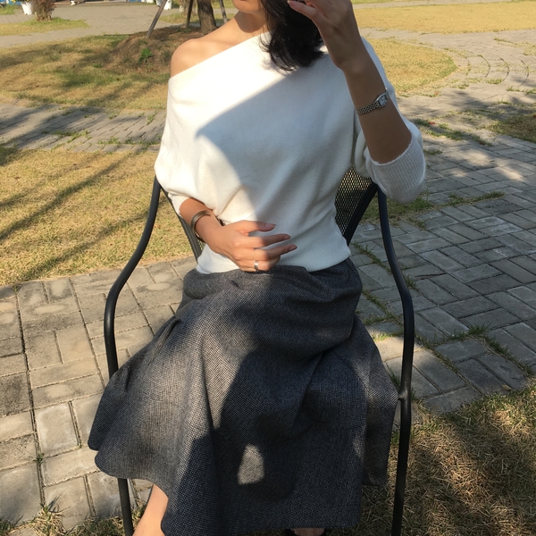 Check flare Pleated A-line long skirt 2color Herri