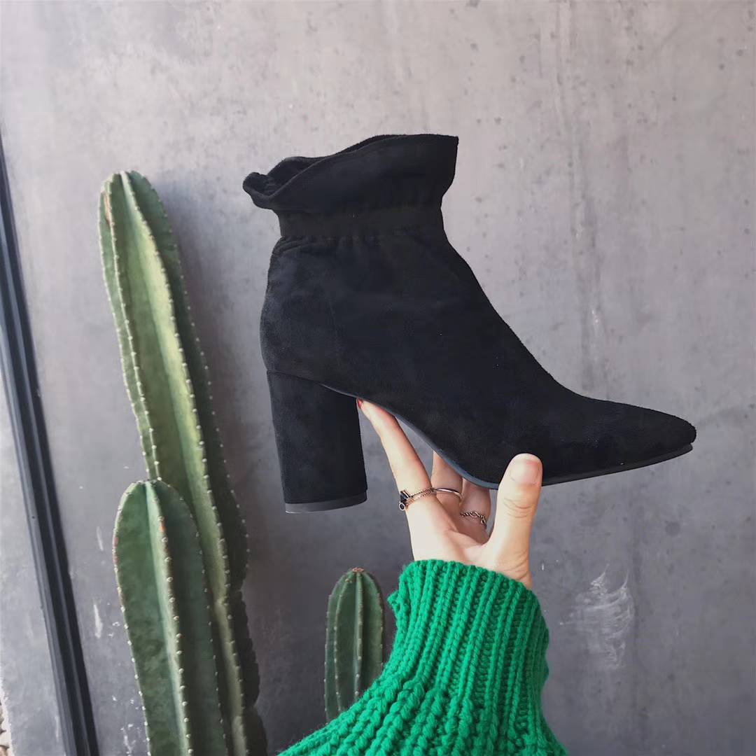 Basic Suede Bending Angle Boots 30s Women Winter A