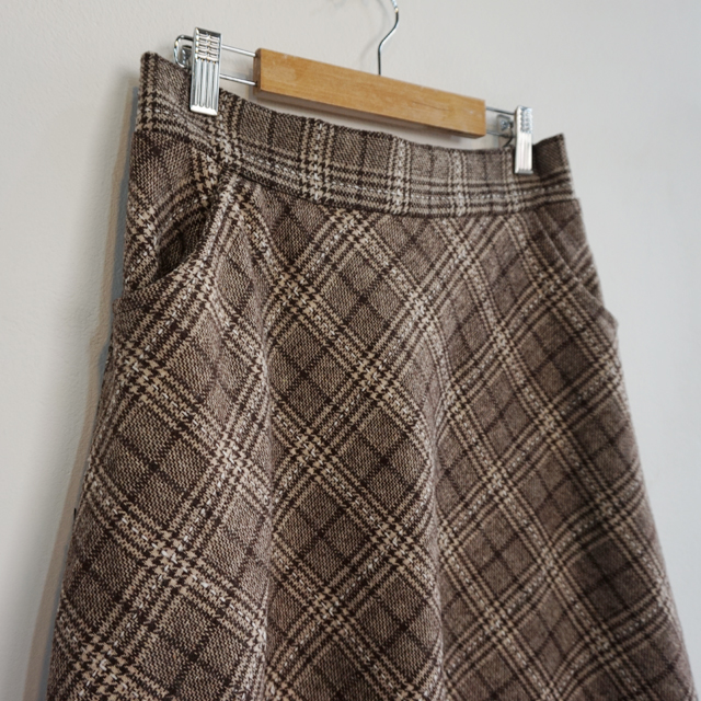 Wool Check Flare Long Skirt Winter Banding Skirt A