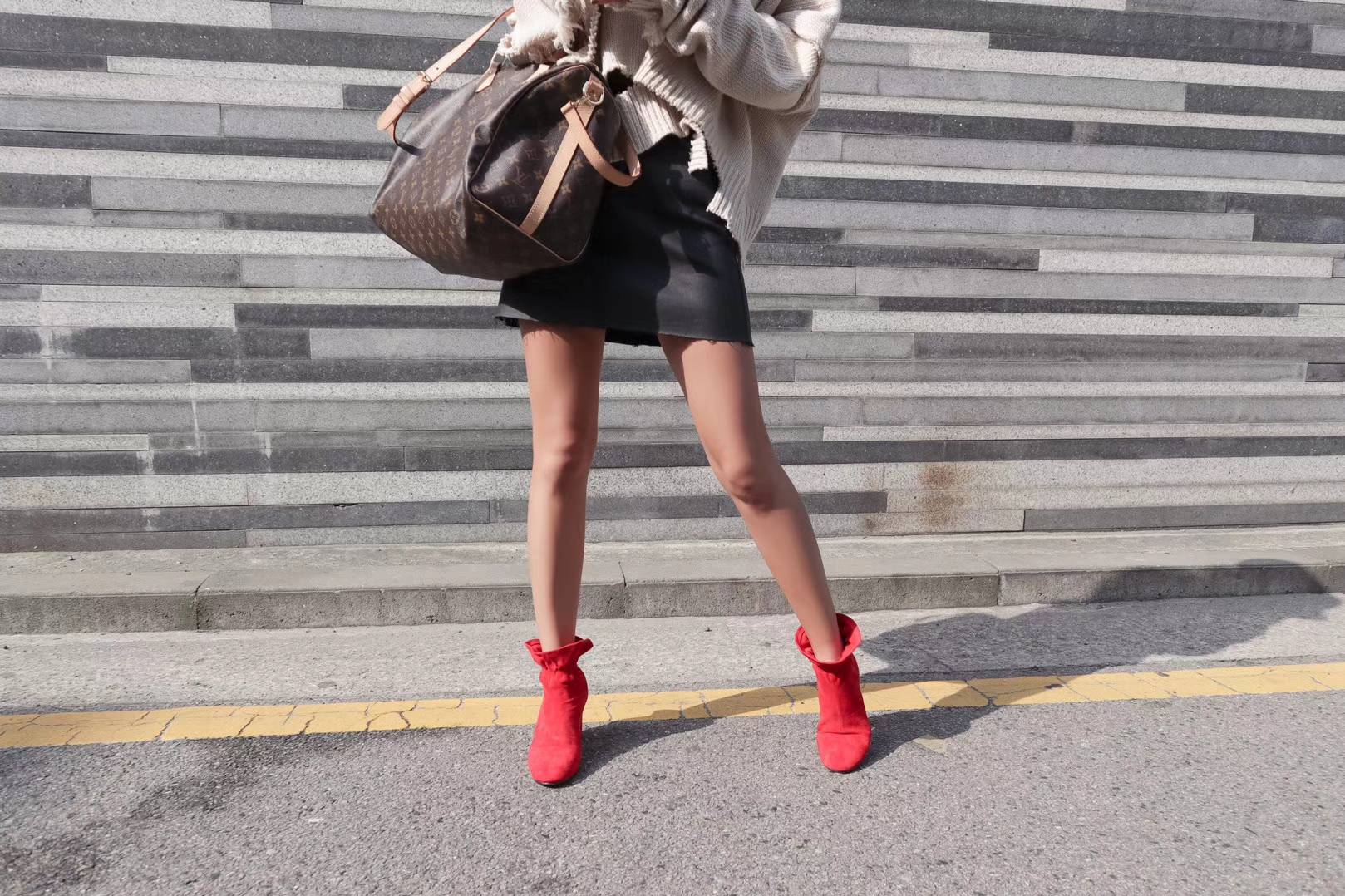 Basic Suede Bending Angle Boots 30s Women Winter A