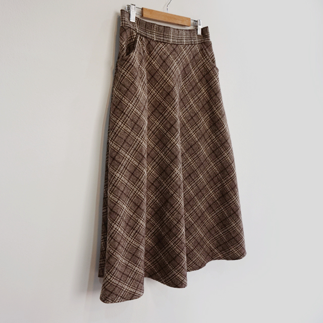 Wool Check Flare Long Skirt Winter Banding Skirt A