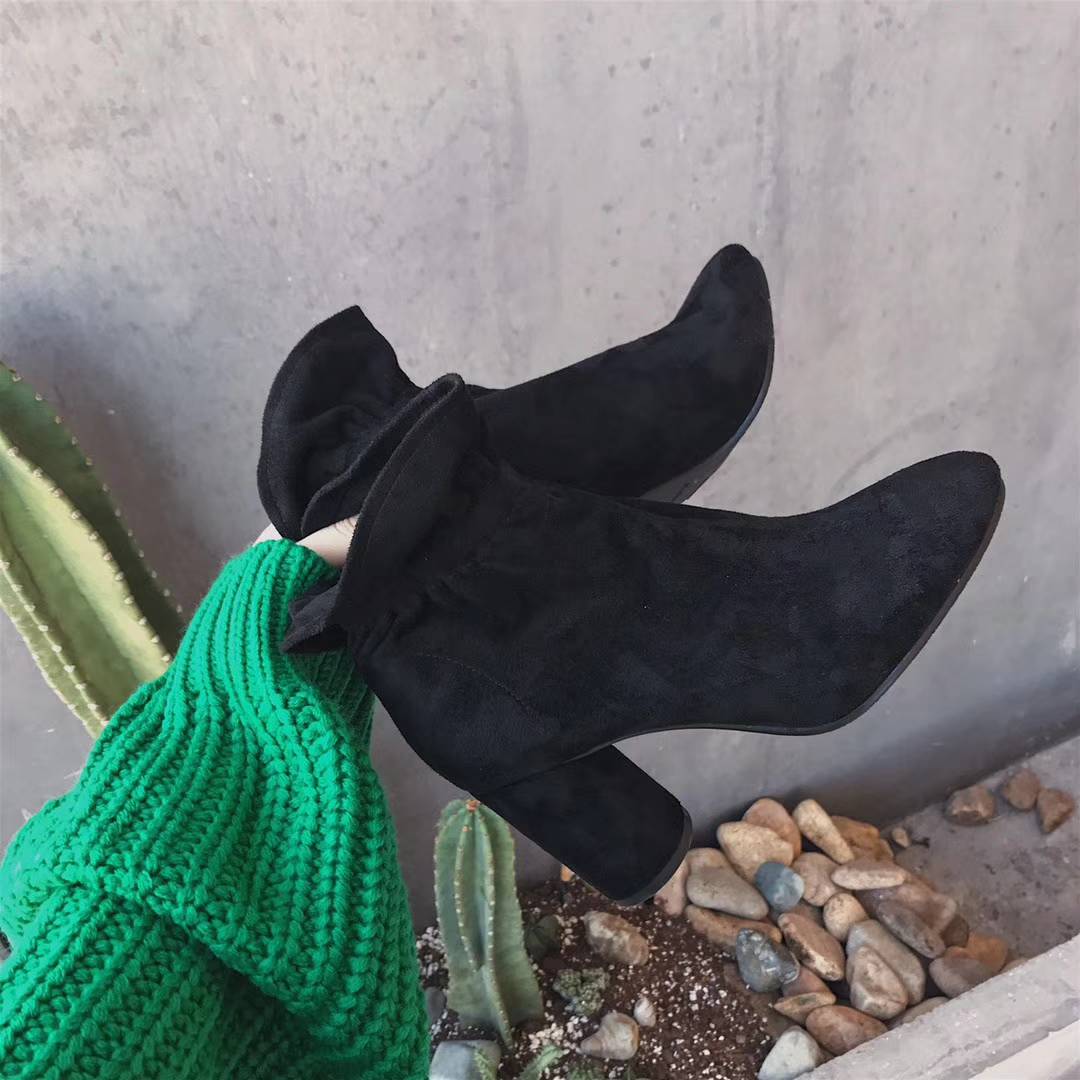 Basic Suede Bending Angle Boots 30s Women Winter A
