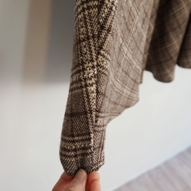 Wool Check Flare Long Skirt Winter Banding Skirt A