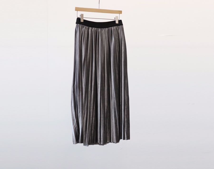 Velvet bending Pleats Long skirt Pleated skirt
