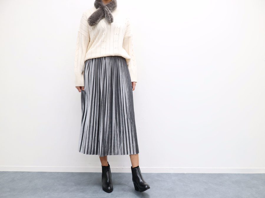 Velvet bending Pleats Long skirt Pleated skirt