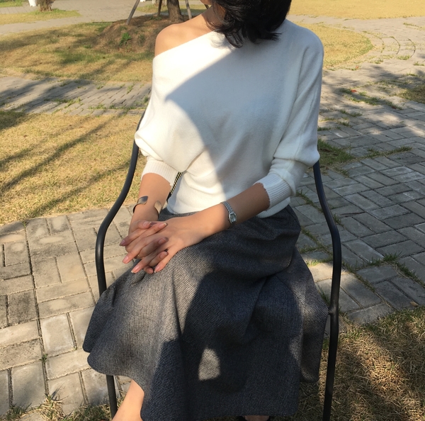 Check flare Pleated A-line long skirt 2color Herri