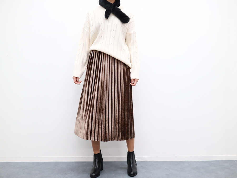 Velvet bending Pleats Long skirt Pleated skirt