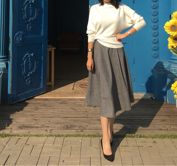 Check flare Pleated A-line long skirt 2color Herri